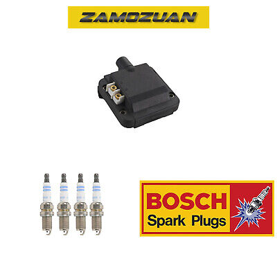 Ignition Coil & Bosch Spark Plug 4PCS for 90-91 Acura Integra/ Honda CRX