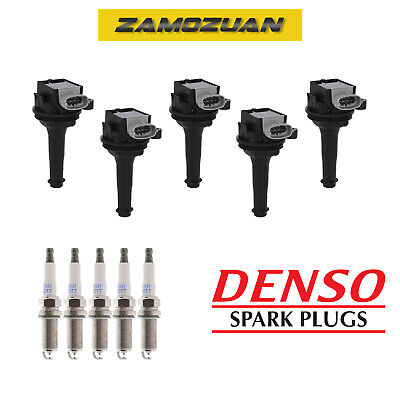 Ignition Coil & Denso Platinum TT Spark Plug 5PCS for Volvo C30 C70 S40 S60 V50
