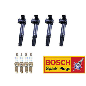 Ignition Coil & Bosch Iridium Spark Plug 4PCS Set for 2012-2016 Fiat 500 1.4L L4