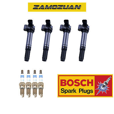 Ignition Coil & Bosch Iridium Spark Plug 4PCS Set for 2012-2016 Fiat 500 1.4L L4