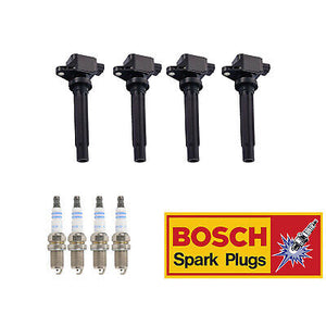 Ignition Coil & Bosch Platinum Spark Plug 4PCS Set for 2007-2009 Suzuki SX4 2.0L