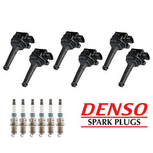 Ignition Coil & Denso Iridium Spark Plug 6PCS Set for 03-05 Volvo S80/ XC90 2.9L