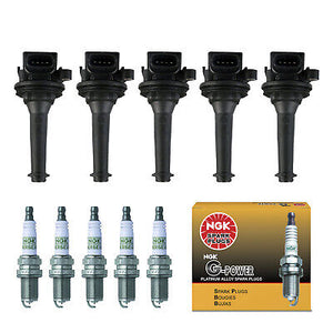 Ignition Coil & NGK Platinum Spark Plugs 5PCS 99-06 for Volvo C70 S60 S70 XC70