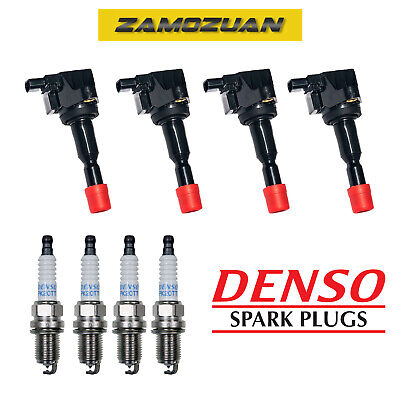 Ignition Coil & Denso Platinum Spark Plug 4PCS for 07-08 Honda Fit 1.5L